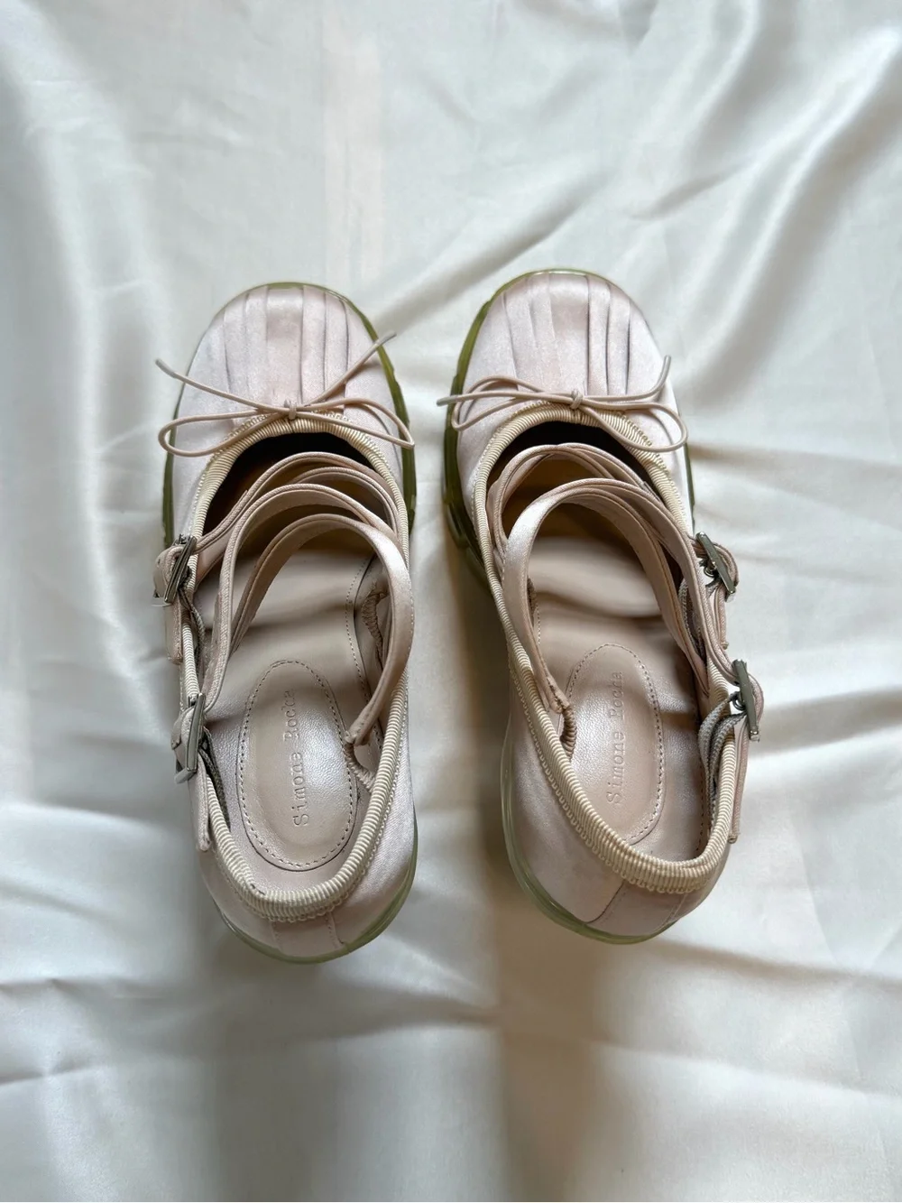 Simone Rocha Pink Leather Mary Jane Heels with Lime Green Translucent Soles